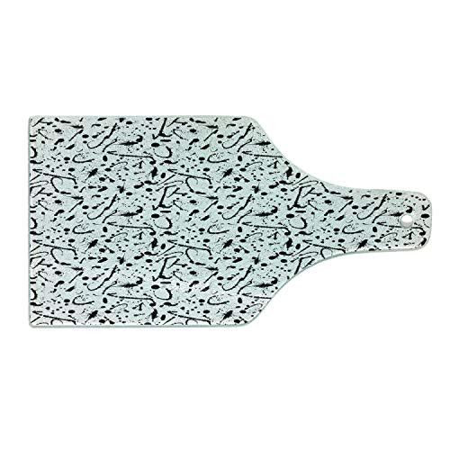 Lunarable Black and White Cutting Board- Abstract Watercolor Monochrome Composition of Paint Splashes and Smears- Decorative Tempered Glass Cutting and Serving Board- Wine Bottle Shape- Black White