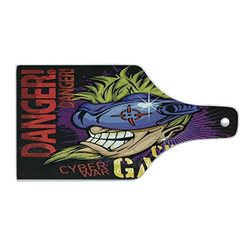 Lunarable Gamer Cutting Board- Crazy Gamer Words with Futuristic Controller with Purple Paint Splashes Background- Decorative Tempered Glass Cutting and Serving Board- Wine Bottle Shape- Multicolor Lunarable Gamer Cutting Board- Crazy Gamer Words with Futuristic Controller with Purple Paint Splashes Background- Decorative Tempered Glass Cutting and Serving Board- Wine Bottle Shape- Multicolor