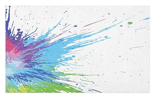 Lunarable Abstract Doormat- Grunge Inspired Splashes of Various Colored Paints with a Tainted White Backdrop- Decorative Polyester Floor Mat with Non-Skid Backing- 30" X 18"- White Aqua