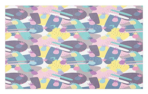 Lunarable Pastel Doormat- Pineapple Plants of Modern Abstract Brushstroke Color Paints Exotic Pattern- Decorative Polyester Floor Mat with Non-Skid Backing- 30" X 18"- Multicolor