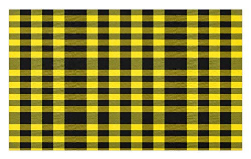 Lunarable Yellow Buffalo Check Doormat- Ornamental Traditional Scottish Pattern Rustic Art Style Image- Decorative Polyester Floor Mat with Non-Skid Backing- 30" X 18"- Black and Yellow