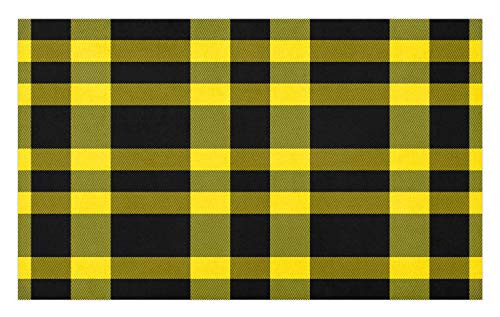 Lunarable Yellow Buffalo Check Doormat- Traditional Scottish Cage Image of Plaid Illustration Art Print- Decorative Polyester Floor Mat with Non-Skid Backing- 30" X 18"- Black and Yellow