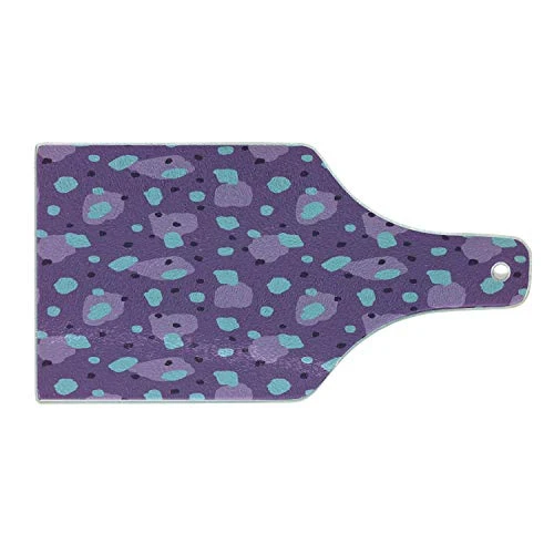 Lunarable Abstract Cutting Board- Modern Art from Brushstrokes Pattern with Chaotic Paint Elements- Decorative Tempered Glass Cutting and Serving Board- Wine Bottle Shape- Purple Seafoam and Mauve