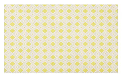 Lunarable Geometric Doormat- Image of Background Abstract Repetitive Diagonal Squares Diamond Check- Decorative Polyester Floor Mat with Non-Skid Backing- 30" X 18"- Pastel Yellow Coconut