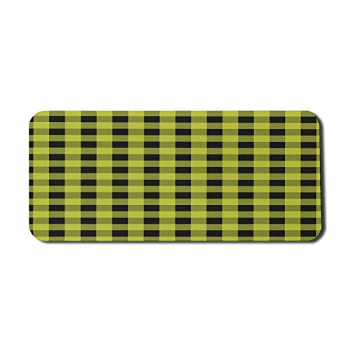 Lunarable Yellow Buffalo Check Computer Mouse Pad- Retro Art Rustic Image with Plaid Repetitive Squares- Rectangle Non-Slip Rubber Mousepad X-Large- 35" x 15" Gaming Size- Apple Green Charcoal Grey