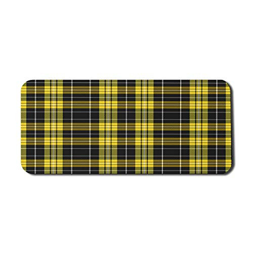Lunarable Yellow Buffalo Check Computer Mouse Pad- Traditional Scottish Pattern Ornamental Tartan Style Image- Rectangle Non-Slip Rubber Mousepad X-Large- 35" x 15" Gaming Size- Black Yellow Orange