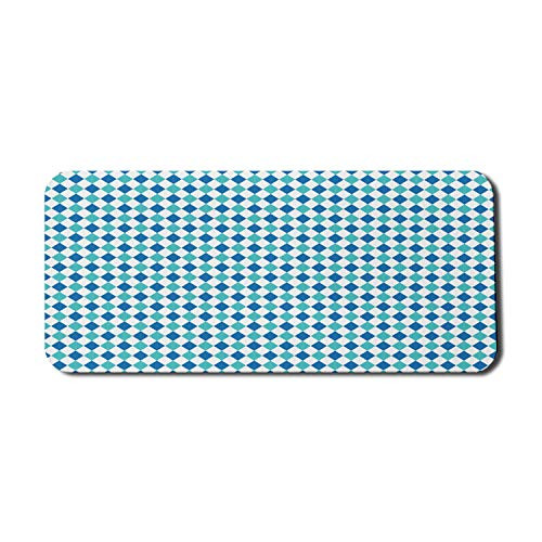 Lunarable Abstract Computer Mouse Pad- Geometric Pattern Illustration Diamond Check Rhombus Elements- Rectangle Non-Slip Rubber Mousepad X-Large- 35" x 15" Gaming Size- White Turquoise and Sea Blue