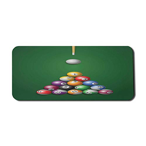 Lunarable Billiard Computer Mouse Pad- Cartoon Illustration of Ready to Play Pool Table Triangle of Balls and Cue- Rectangle Non-Slip Rubber Mousepad X-Large- 35" x 15" Gaming Size- Green Multicolor