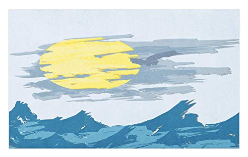 Ambesonne Sea Landscape Doormat- Sun and Waves Paint Strokes- Decorative Polyester Floor Mat with Non-Skid Backing- 30" X 18"- Pale Yellow Sea Blue