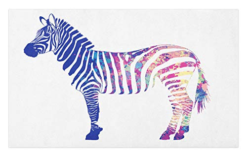 Ambesonne Zebra Doormat- Animal with Colorful Stripes with Watercolor Paint Blemishes- Decorative Polyester Floor Mat with Non-Skid Backing- 30" X 18"- Persian Blue Multicolor