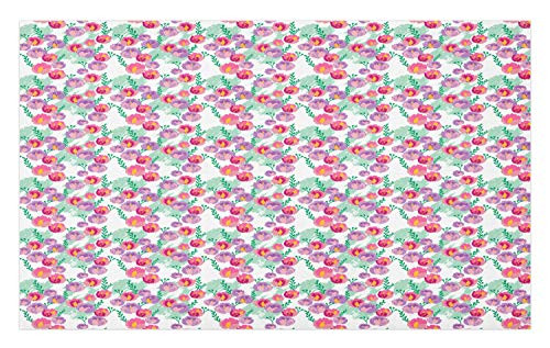 Ambesonne Botanical Doormat- Floral Themed Pattern of Natural Motifs Flowers in Watercolor Paint Green Leaves- Decorative Polyester Floor Mat with Non-Skid Backing- 30" X 18"- Multicolor