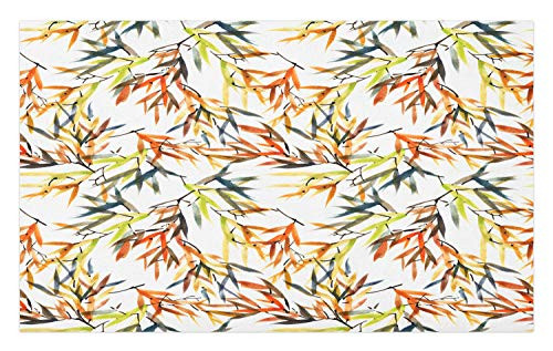 Ambesonne Asian Doormat- Watercolored Bamboos Brush Paint with East Chinese Folk Art Style Boho Print- Decorative Polyester Floor Mat with Non-Skid Backing- 30" X 18"- Multicolor