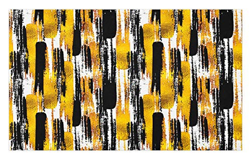 Ambesonne Modern Art Doormat- Watercolored Grunge Brushstroke Expressionist Background Paint Effects- Decorative Polyester Floor Mat with Non-Skid Backing- 30" X 18"- Earth Yellow Black