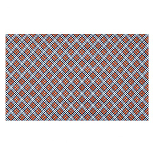 Ambesonne Vintage Orange Doormat- Retro Diamond Check Plaid Pattern Geometrical Shapes Art- Decorative Polyester Floor Mat with Non-Skid Backing- 30" X 18"- Pale Teal Rust and Redwood