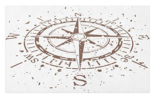 Ambesonne Compass Doormat- Retro Tainted and Splashed Paint on a Voyage Windrose Discovery Theme Vintage Art Design- Decorative Polyester Floor Mat with Non-Skid Backing- 30" X 18"- Umber