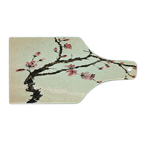 Lunarable Japanese Cutting Board- Traditional Chinese Paint of Figural Tree with Details Brushstroke Effects Print- Decorative Tempered Glass Cutting and Serving Board- Wine Bottle Shape- Pink Brown Lunarable Japanese Cutting Board- Traditional Chinese Paint of Figural Tree with Details Brushstroke Effects Print- Decorative Tempered Glass Cutting and Serving Board- Wine Bottle Shape- Pink Brown