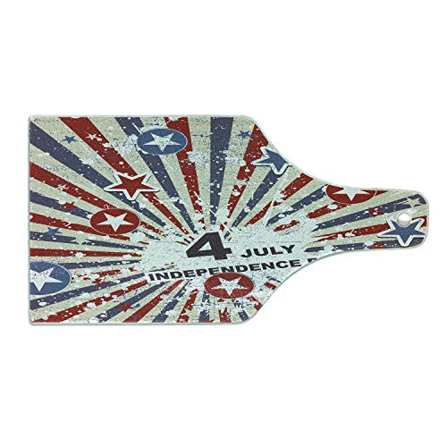 Lunarable 4th of July Cutting Board- Grunge Independence Day Illustration Stars and Stripes Paint Splashes Backdrop- Decorative Tempered Glass Cutting and Serving Board- Wine Bottle Shape- Multicolor