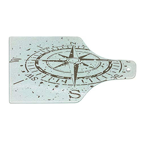 Ambesonne Compass Cutting Board- Retro Tainted and Splashed Paint on a Voyage Windrose Discovery Theme Vintage Art Design- Decorative Tempered Glass Cutting and Serving Board- Wine Bottle Shape- Umber