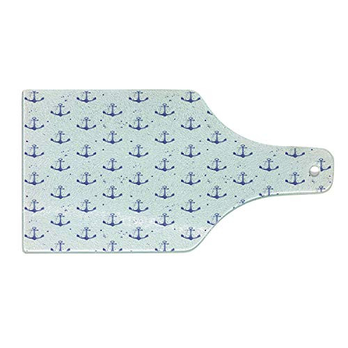 Ambesonne Anchor Cutting Board- Aquarelle Anchor Motifs with Paint Splashes Nautical Monochrome Design- Decorative Tempered Glass Cutting and Serving Board- Wine Bottle Shape- Violet Blue and White