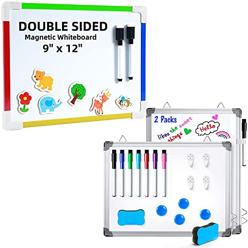 2 Pack 12" x 16" White Boards  Plus  Colored Frame Magnetic Dry Erase Lap Boards 9 X 12 Inches