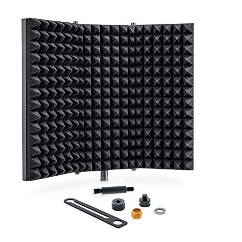 Sonic Acoustics Professional Studio Recording Microphone Isolation Shield- Pop Filter- High Density Absorbent Foam Reflector for Any Condenser Microphone Recording Equipment Studio- Silver Grey