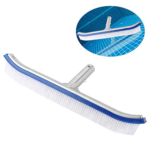 Pool Supply Professional Heavy Duty 18" Flexible Floor  and  Wall Pool Brush with Polished Aluminum EZ Clip Handle - Curved Ends- Durable Nylon Bristles - Easily Sweep Algae from Walls