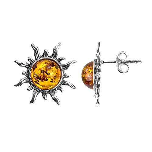 Amber Sterling Silver Smal Sun Stud Earrings