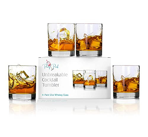 Party Proof Unbreakable Cocktail Tumbler Drinking Glasses 12oz - Whiskey or Scotch Glass - Reusable - Tritan Shatterproof Plastic - Set of 4 - Dishwasher Safe - Outdoors Drinkware - Camping Cups