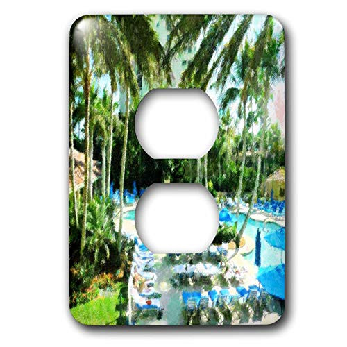 3dRose lens Art by Florene - Modern Impressionism - Image of Tropical Pool And Palms In Impressionism - 2 plug outlet cover -lsp-303026-6-