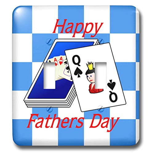 3dRose lens Art by Florene - Fathers Day - Image of Deck Of Cards On Blue Checks With Happy Fathers Day - double toggle switch -lsp-310660-2-