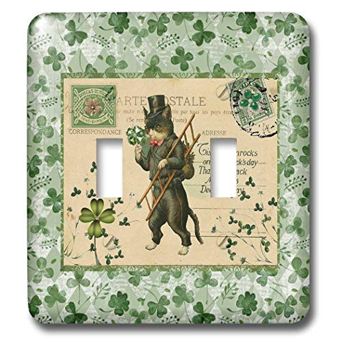 3dRose Image of Cat in Top Hat with Ladder- Shamrock- Postcard. - Light Switch Covers -lsp-336164-2- 3dRose Image of Cat in Top Hat with Ladder- Shamrock- Postcard. - Light Switch Covers -lsp-336164-2-