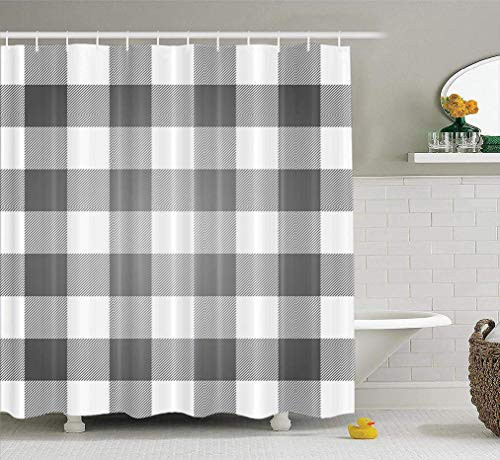 heigudan Grey Check Plaid Shower Curtain- Lumberjack Plaid Buffalo Check Repeat Fabric Bathroom Home Decor Fabric Shower Curtain Bathroom Waterproof Polyester Bath Curtain with 12 Hooks heigudan Grey Check Plaid Shower Curtain- Lumberjack Plaid Buffalo Check Repeat Fabric Bathroom Home Decor Fabric Shower Curtain Bathroom Waterproof Polyester Bath Curtain with 12 Hooks