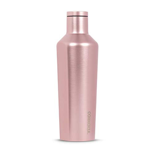 Corkcicle Canteen - Water Bottle  and  Thermos - Triple Insulated Stainless Steel- 16 oz- Rose Metallic
