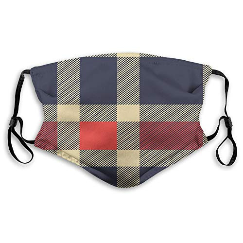 Fillter Face Cloth for Adults and kids-Vintage Plaid Scottish Tartan Pattern with Retro Display Checks Lines-Reusable Windproof Mouth Anti Dust Double Protection m