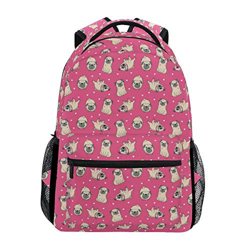 Backpack Travel Cartoon Pug Dog School Bookbags Shoulder Laptop Daypack College Bag for Womens Mens Boys Girls