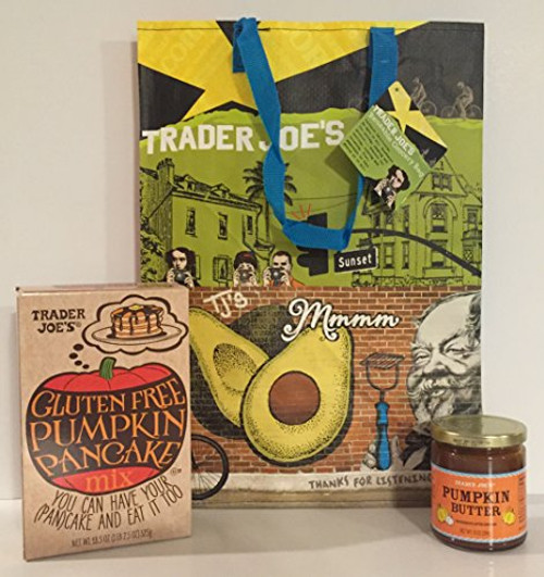 Gluten Free Trader Joes Pumpkin Pancake Mix & TJs Pumpkin Butter a TJs Reusable Southern California Grocery Tote Plus A Bonus Free Organic Sweet Coffee Recipe from Z-Organics Bundle (4items)
