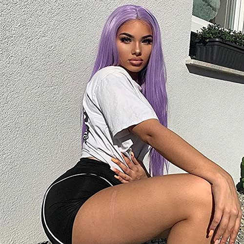WhaleGate 26 inches Long Straight Purple Wigs for Women Middle Part Natural Looking Silk Fully Heat Resistant Synthetic Wig for Daily Party Use -555-