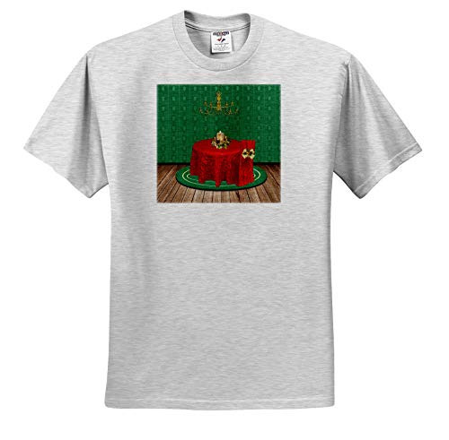 3dRose Beverly Turner Christmas Design - Image of Christmas Candle on Table- Chair- Bow- Chandelier - Toddler Birch-Gray-T-Shirt -2T- -ts-340664-31-