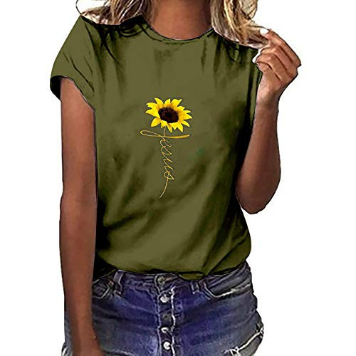 AODONG Summer Tops for Women Plus Size Round Neck Sunflower Tee Shirt Casual Short Sleeve Blouses Tops T-Shirt