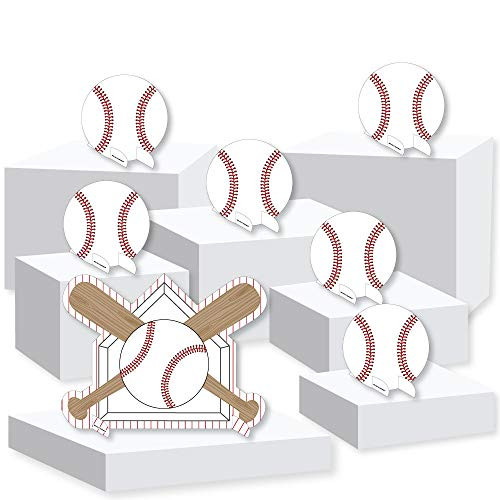 Batter Up - Baseball - Baby Shower or Birthday Party Centerpiece and Buffet Table Decor - Tabletop Standup - Set of 7