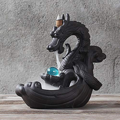 Incense Holder Ceramics Dragon Backflow Incense Burner, Cone Stick Incense Holder Home Decor Aromatherapy Ornament + 10 Cone Incense Free