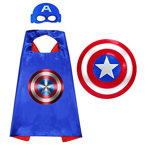 12 inch Shield with Cape and Mask for Kids-Superhero Cape Set Dress up Costumes Suit and Mask for Boys