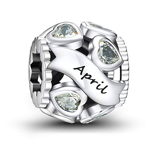 NINGAN April Birthstone Charms 925 Sterling Silver Love Heart Openwork Bead for Charm Bracelets and Necklaces with 5A Cubic Zirconia- Birthday Mothers Day Jewelry Gifts Women Girls NINGAN April Birthstone Charms 925 Sterling Silver Love Heart Openwork Bead for Charm Bracelets and Necklaces with 5A Cubic Zirconia- Birthday Mothers Day Jewelry Gifts Women Girls