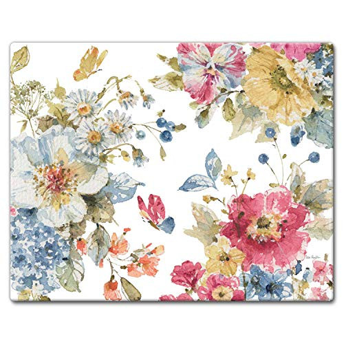 CounterArt Summer Garden Tempered Glass Counter Saver/Cutting Board 15 inch by 12 inch Made in the USA