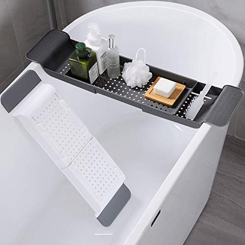 Duckweed Bathtub Caddy Tray- Bath Tray for Bathtub Expandable Home Bathroom Bath Tub Caddy Tray Rack Soap Shower Storage Shelf Wine Tray Holder SPA Ttray for Bathtub -Gray-