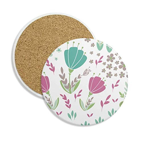 Punch Flower Plant Paint Ceramic Coaster Cup Mug Holder Absorbent Stone for Drinks 2pcs Gift