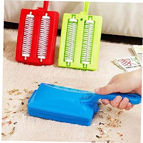 1pc Double Brush Handheld Carpet Table Brush Plastic Sweeper Crumb Dirt Cleaner Roller Home Cleaning Tool Random Color