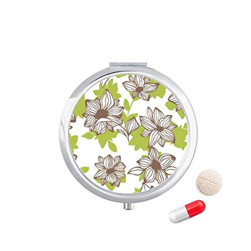 Light Brown Flower Plant Paint Pill Case Pocket Medicine Storage Box Container Dispenser