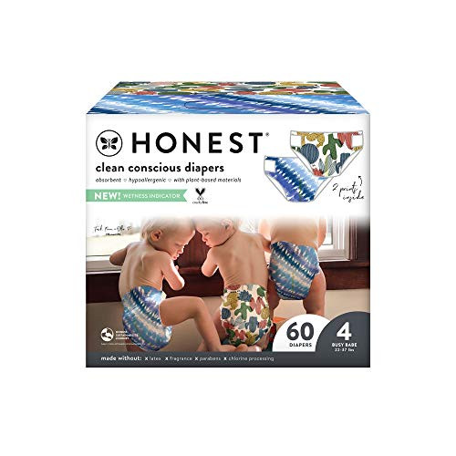 The Honest Company- Club Box- Clean Conscious Diapers- Tie-Dye For All  Plus  Cactus Cuties- Size 4- 60 Count -Packaging  Plus  Print May Vary-