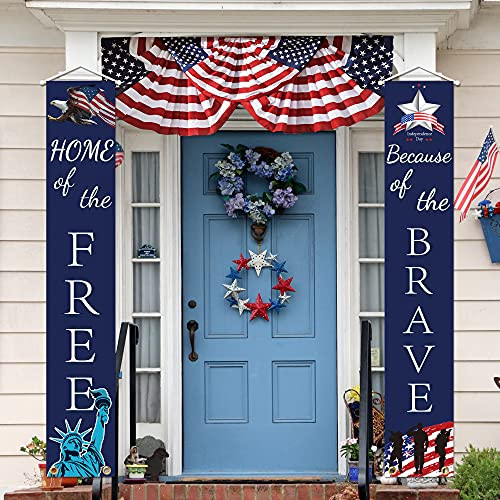 4th of July Decorations Outdoor-Patriotic Porch Sign - HOME of the FREE and Because of the BRAVE-Fourth of July Memorial Day Decor-Independence Day Hanging Banner 4th of July Decorations Outdoor-Patriotic Porch Sign - HOME of the FREE and Because of the BRAVE-Fourth of July Memorial Day Decor-Independence Day Hanging Banner